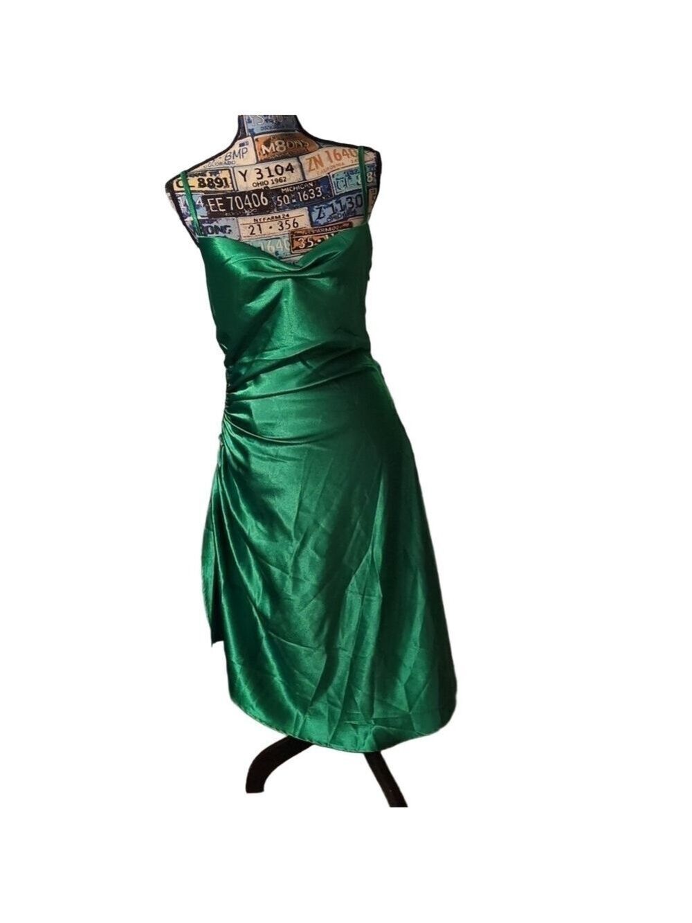 Miss Circle Montego Emerald Green Satin Dress Size Slit Size Medium